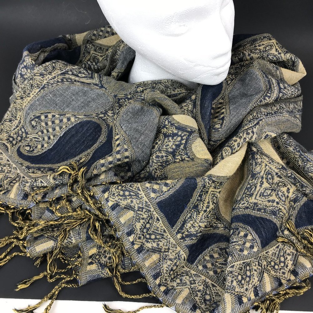 blue/gold oversized shawl/scarf